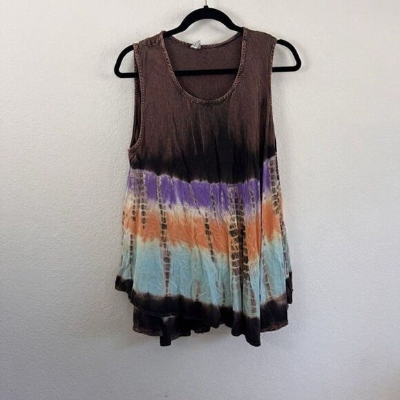 Tops - Vintage Womens Cotton Sleeveless Tie Dye Boho Summer Tank Top Blouse One Size